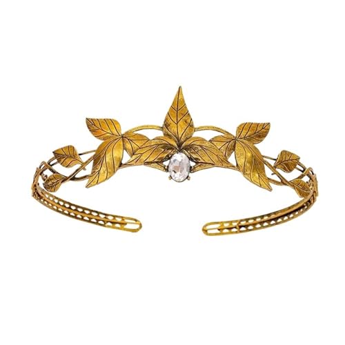 Krone Kronen-Diadem Mode Stirnbänder Brautkronen Krone Party Göttin Metallblatt mit Kristallkrone Elfenkopfschmuck(Gold White) von PZOFERLIN
