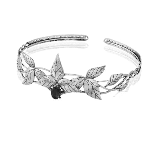 Krone Kronen-Diadem Mode Stirnbänder Brautkronen Krone Party Göttin Metallblatt mit Kristallkrone Elfenkopfschmuck(Silver Black) von PZOFERLIN