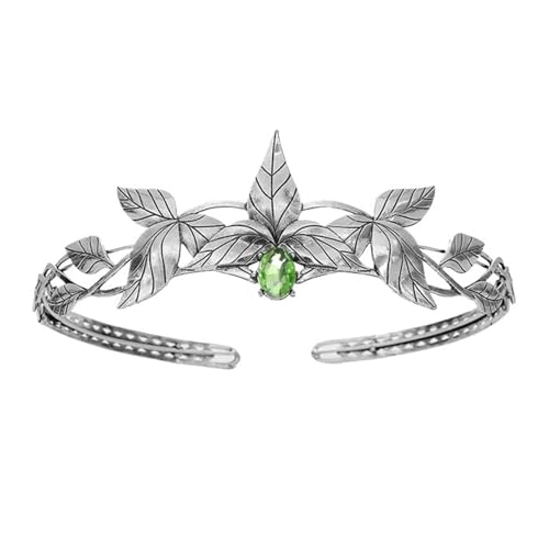 Krone Kronen-Diadem Mode Stirnbänder Brautkronen Krone Party Göttin Metallblatt mit Kristallkrone Elfenkopfschmuck(Silver Lt Green) von PZOFERLIN