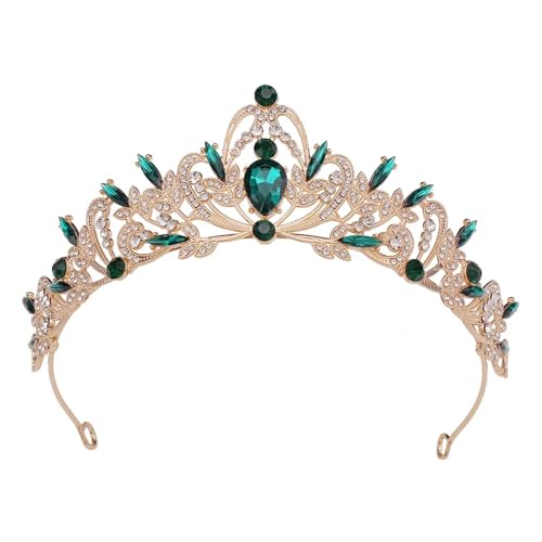Krone Kronen-Diadem Mode Stirnbänder Brautkronen Krone elegante barocke Tiara for Frauen Hochzeit Mädchen Party Krone Haarschmuck(Gold Green) von PZOFERLIN