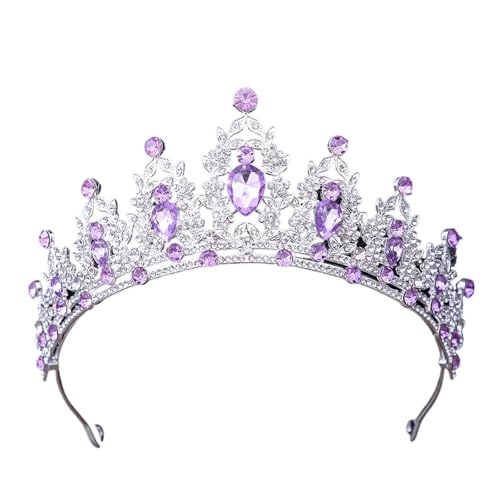 Krone Kronen-Diadem Mode Stirnbänder Brautkronen Krone elegante barocke Tiara for Frauen Hochzeit Mädchen Party Krone Haarschmuck(Silver Purple) von PZOFERLIN