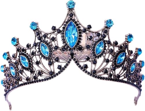 Krone Kronen-Diadem Mode Stirnbänder Brautkronen Krone elegante barocke Tiara for Frauen Hochzeit Mädchen Party Krone Haarschmuck(Sky Blue Black) von PZOFERLIN