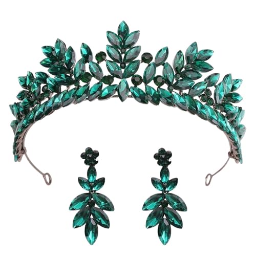 Krone Kronen-Diadem Mode Stirnbänder Brautkronen Vintage Metall Kristall Tiara for Frauen Hochzeit Party Kleid elegante Königin Braut Braut Krone geeignet for Hochzeit Tiara(Green Set) von PZOFERLIN