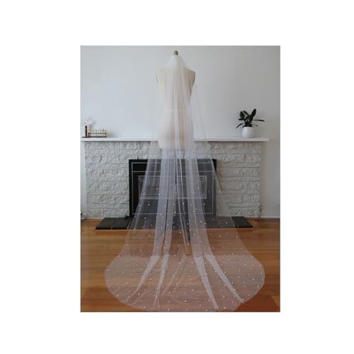 PZOFERLIN Brautschleier Pearl Bridal Veil with Comb Cut Edge Single Layer Tulle 150cm 59in Multicolor Multiple Sizes(B,200cm) von PZOFERLIN