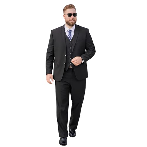PZUYBZQ 3-teiliger Anzüge Für Herren In Übergrößen, Anzug In Volltonfarbe Mit 2 Knöpfen, Business-Hochzeitsanzug Mit Jacke Weste Und Hose(Black,5XL) von PZUYBZQ