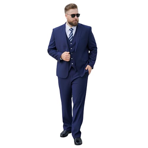 PZUYBZQ 3-teiliger Anzüge Für Herren In Übergrößen, Anzug In Volltonfarbe Mit 2 Knöpfen, Business-Hochzeitsanzug Mit Jacke Weste Und Hose(Royal Blue,XXL) von PZUYBZQ