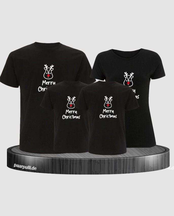 Merry Christmas Mit Süßem Rentier Gesicht Familienset T-Shirts von Paarpulli