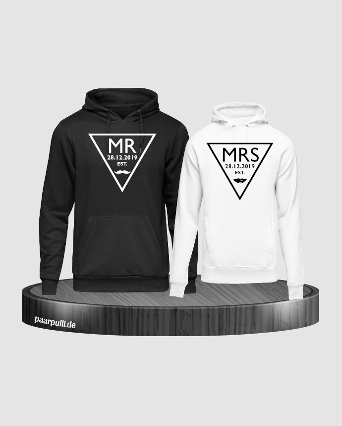 Mr. Und Mrs. Partnerlook Hoodies Mit Wunschdatum von Paarpulli