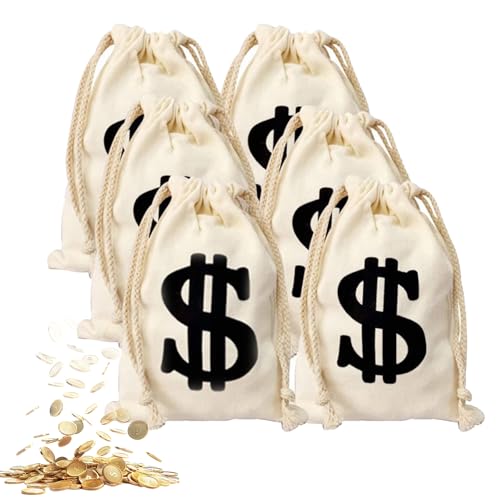 Pabbyeey 6 Stück Geldsack Münzbeutel Geldgeschenk-Beutel mit USD-Logo Geldsack25x17cm Münzbeutel aus Baumwolle | Geschenkset für Hochzeitstag, Polterabend & Geldgeschenke von Pabbyeey