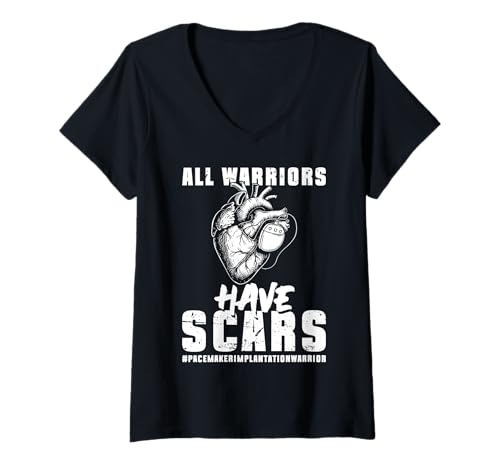 Damen All Warriors Have Scars Heart Pacemaker Surgery T-Shirt mit V-Ausschnitt von Pacemaker Herzschrittmacher Design Idee