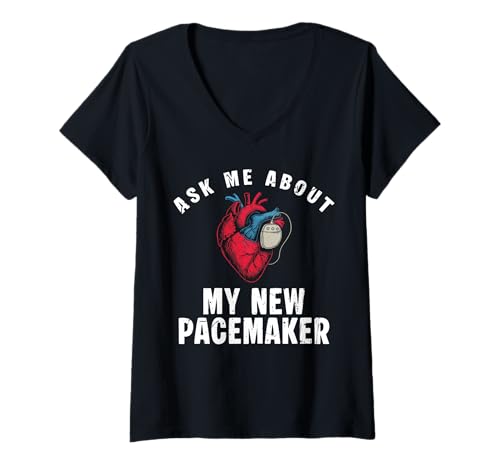 Damen Ask Me About My NWE Heart Pacemaker Surgery T-Shirt mit V-Ausschnitt von Pacemaker Herzschrittmacher Design Idee