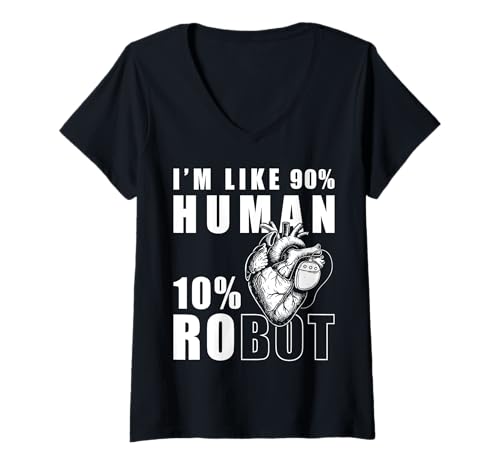 Damen Im Like 90% Human 10% Robot Heart Pacemaker Surgery T-Shirt mit V-Ausschnitt Damen Im Like 90% Human 10% Robot Heart Pacemaker Surgery T-Shirt mit V-Ausschnitt von Pacemaker Herzschrittmacher Design Idee