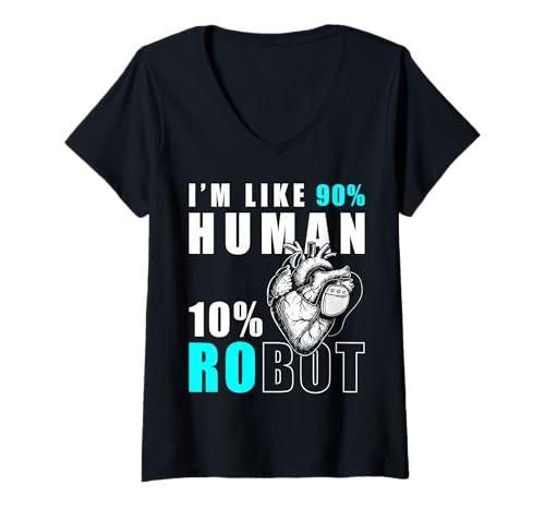 Damen Im Like 90% Human 10% Robot Heart Pacemaker Surgery T-Shirt mit V-Ausschnitt Damen Im Like 90% Human 10% Robot Heart Pacemaker Surgery T-Shirt mit V-Ausschnitt von Pacemaker Herzschrittmacher Design Idee