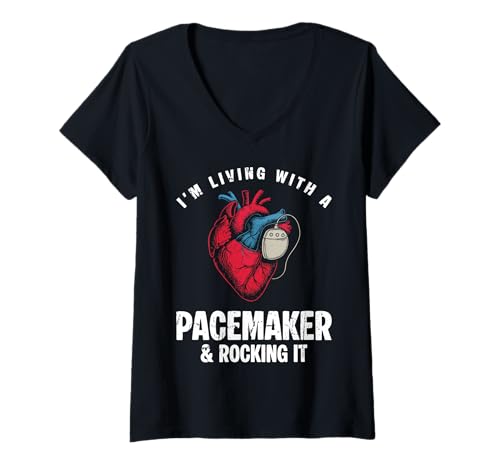Damen Im Living with A Heart Pacemaker Surgery T-Shirt mit V-Ausschnitt von Pacemaker Herzschrittmacher Design Idee