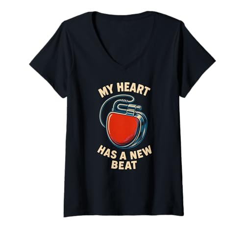 Damen Pacemaker My Heart Has A New Beat Retro Herren Chirurgie Recover T-Shirt mit V-Ausschnitt von Pacemaker Patient Recover After Hospital Surgery