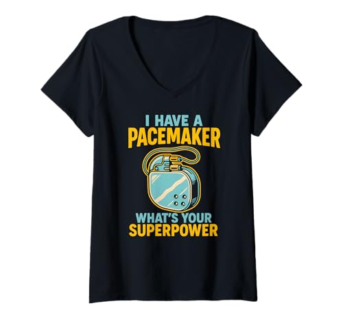 Damen Pacemaker My Superpower Cool Herren Chirurgie Recovery T-Shirt mit V-Ausschnitt von Pacemaker Patient Recover After Hospital Surgery