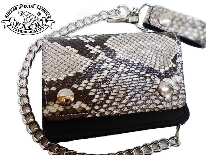 Biker-Geldbörse Aus Pythonleder, Akkordeon Mit Kette, Mod. Small, cm.13, 5 X 10, Made in Italy von PachProduction
