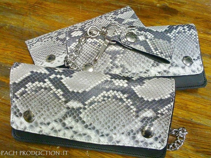 Biker-Geldbörse Aus Pythonleder, Akkordeon Mit Kette Mod. Lang cm.19 X 10 Made in Italy von PachProduction