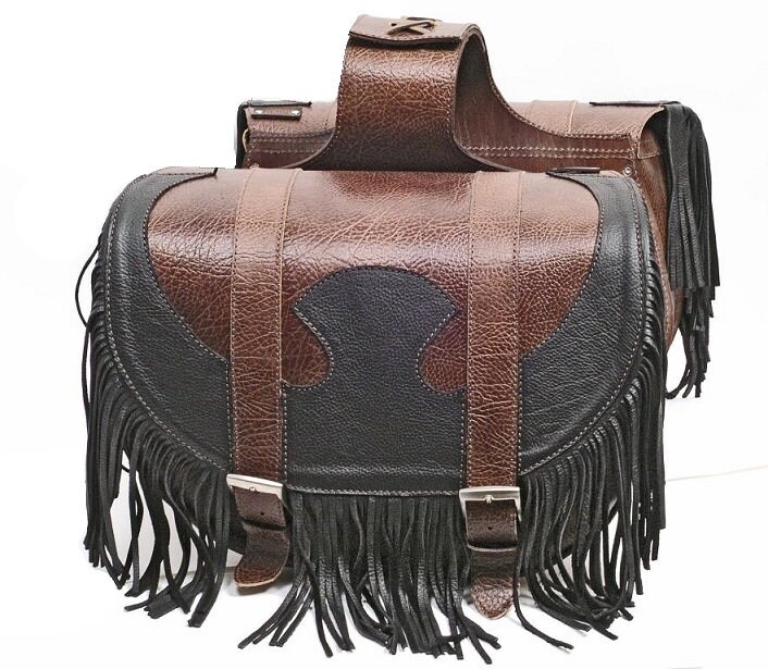 Cod. Bisaccia 109/Mod. Cowboy - 72 Liter. Teilbare Und Verstellbare Satteltasche, 4 Mm Leder. Dicke Fransen Aus Gehämmertem Hergestellt in Italien von PachProduction