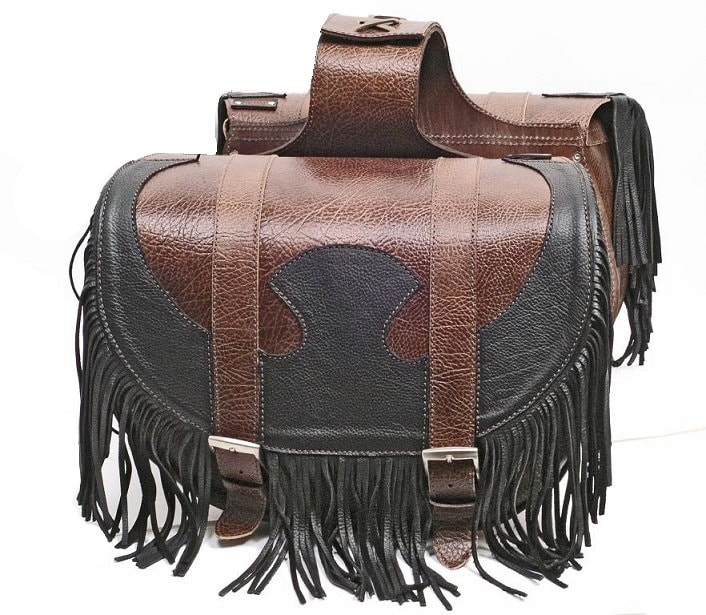 Cod. Bisaccia 109/Mod. Cowboy - 72 Liter. Teilbare Und Verstellbare Satteltasche, 4 Mm Leder. Dicke Fransen Aus Gehämmertem Hergestellt in Italien von PachProduction