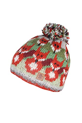 Damen Wollbommel Beanie Mütze Fleece gefüttert handgestrickt Fuchs mehrfarbig Einheitsgröße handgefertigt extra warm Pachamama Fair Trade, Braun, Grün, Grau, Haferflocken, M von Pacha Mama