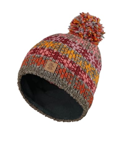 Pacha Mama Damen Woll/Mohair Beanie Bommelmütze Fleece gefüttert handgestrickt Sterne Grau Mehrfarbig Einheitsgröße Handgemacht Extra Warm Pachamama Fair Trade, Einheitsgröße-M von Pachamama