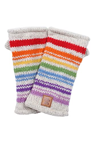 Damen Wolle Handwärmer Fleece Gefüttert Handgestrickt Streifen Haferflocken Mehrfarbig Einheitsgröße Handgefertigt Extra Warm Pachamama Fair Trade, Haferflocken Mehrfarbig, 38 von Pachamama