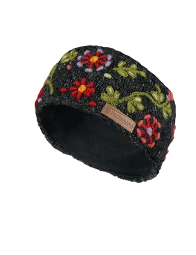 Damen Wolle Ohrenwärmer Stirnband Fleece gefüttert Handgestrickte Blumenstickerei Mehrfarbig Einheitsgröße handgefertigt Pachamama Fair Trade von Pachamama