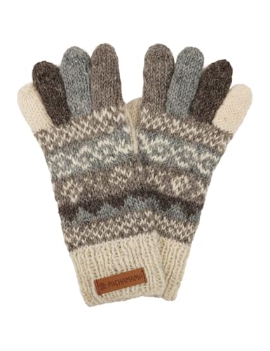 Damen Wollhandschuhe Handgestrickt Fair Isle Naturfarben Einheitsgröße Handarbeit Extra Warm Pachamama Fair Trade, Hellbraun, Grau, Braun, One size von Pachamama