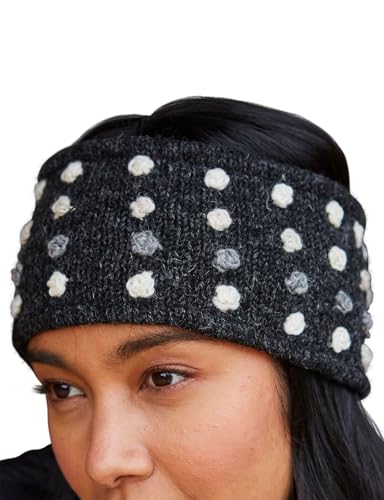 Pachamama Damen-Ohrwärmer aus Wolle, mit Fleece gefüttert, handgestrickt, Rosen, Punkte, bestickt, mehrfarbig, Einheitsgröße, handgefertigt, Fair-Trade (Anthrazit, Wolle) von Pachamama