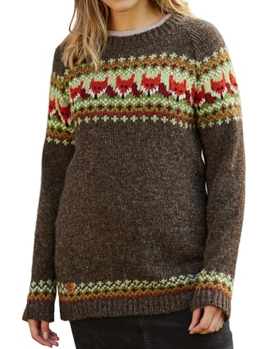Pachamama Damen Wollpullover Handgestrickt Fuchs Design Braun Mehrfarbig Handgefertigt Dicker Warmer Pullover Sweater Sweater Fair Trade, braun, M von Pachamama