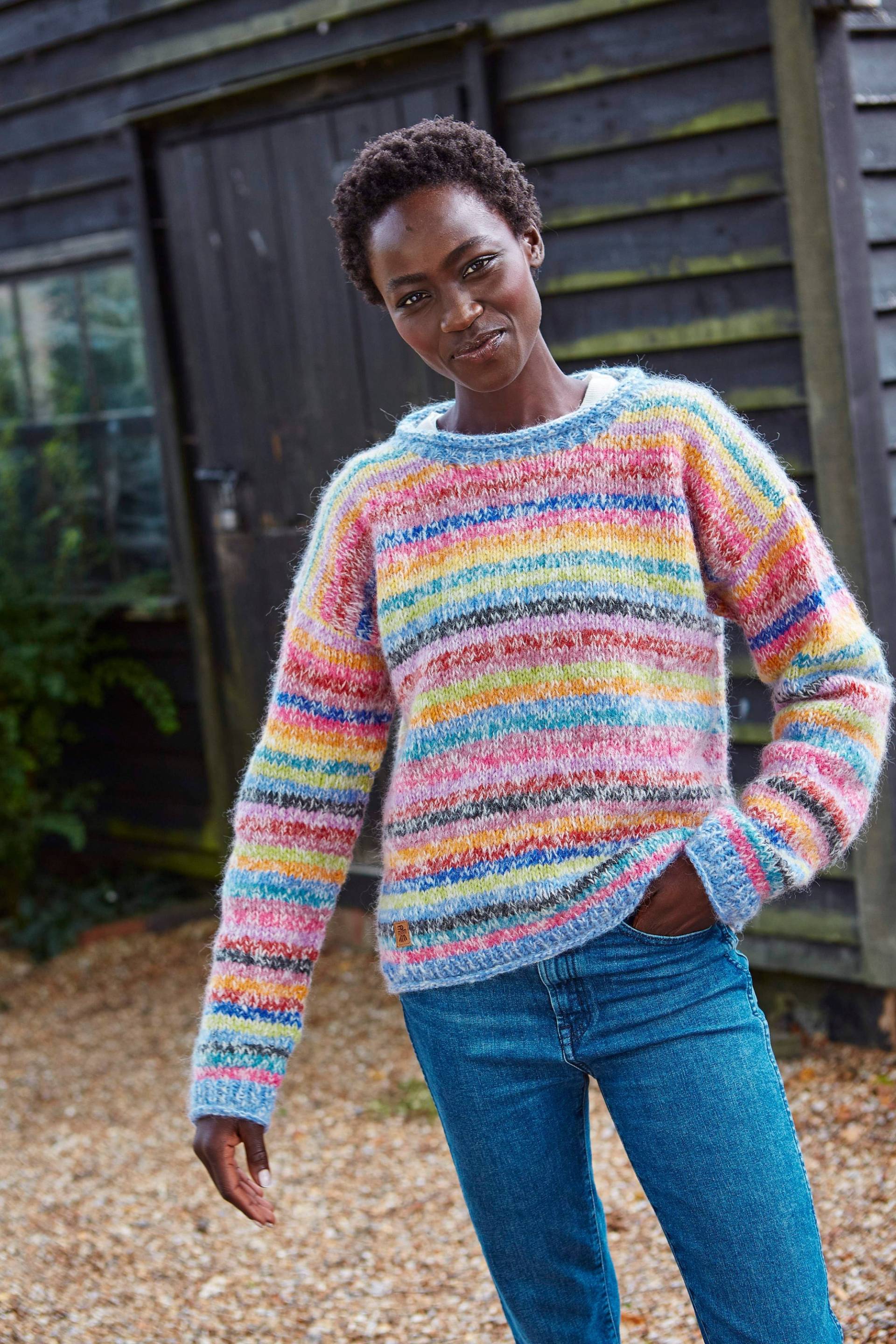 Damen Mohair Regenbogen Strickpullover - Mehrfarbiger Pullover Pastell Handgemacht Super Weicher Fair Trade Pachamama von PachamamaWoollies