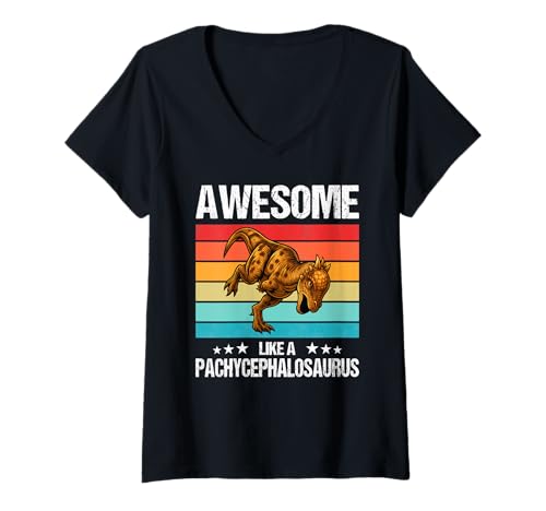 Damen Pachycephalosaurier Pachycephalosaurus T-Shirt mit V-Ausschnitt Damen Pachycephalosaurier Pachycephalosaurus T-Shirt mit V-Ausschnitt von Pachycephalosaurier Pachycephalosaurus Tier Shop