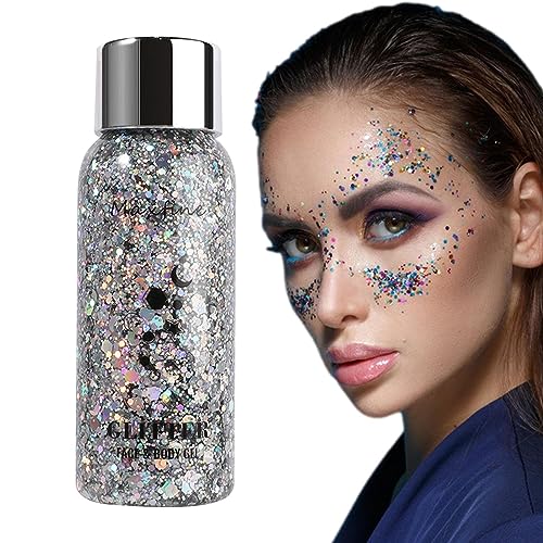 Flüssiger Glitzer-Lidschatten - Körperglitzer-Gel-Gesichtsglitzer für Körper, Gesicht, Augen, Haare, Nägel,Meerjungfrau-Skala-Pailletten, langanhaltend, funkelnder Lidschatten, Lippe, Nagel, Pacienjo von Pacienjo