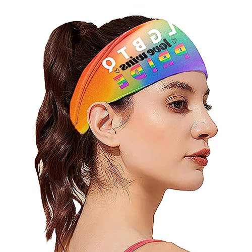 Gay Pride Rainbow Stirnband | Rainbow Pride Brief Print Zubehör - Kostü und Festival Elastisch Regenbogen Stolz Zubehör Breites Stirnband für Kostü , Training, Sport Pacienjo von Pacienjo