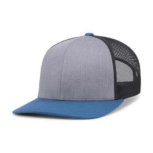 Pacific Headwear Snapback Trucker: stylische Unisex Cap für ganztägigen Komfort, Heather Grey/Lt Charcoal/Ocean Blue, Einheitsgröße von Pacific Headwear