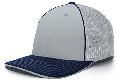 Pacific Headwear Unisex-Erwachsene Trucker Pacflex Cap Verschluss, Silber/Marineblau, Small von Pacific Headwear