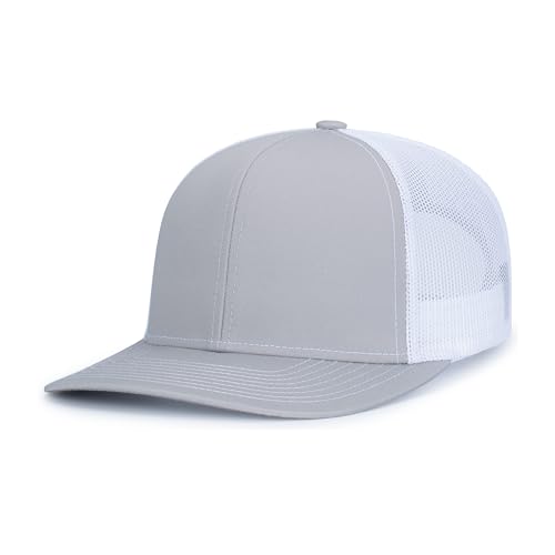 Pacific Headwear Unisex-Erwachsene Contrast Stitch Trucker Snapback – Breathable Mesh Hat Perfect for Running, Adjustable Cap, Silber/Weiß/Silber, Einheitsgre von Pacific Headwear