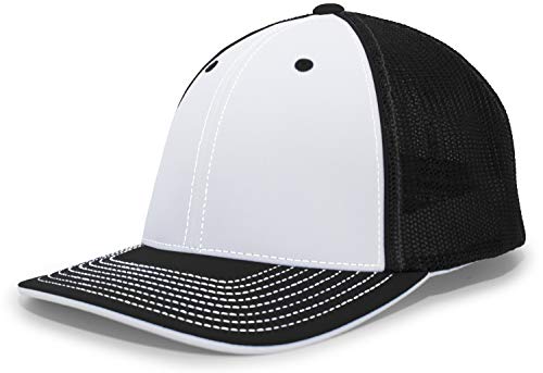 Pacific Headwear Unisex-Erwachsene Trucker Pacflex Cap Verschluss, Weiß/Schwarz/Schwarz, L von Pacific Headwear
