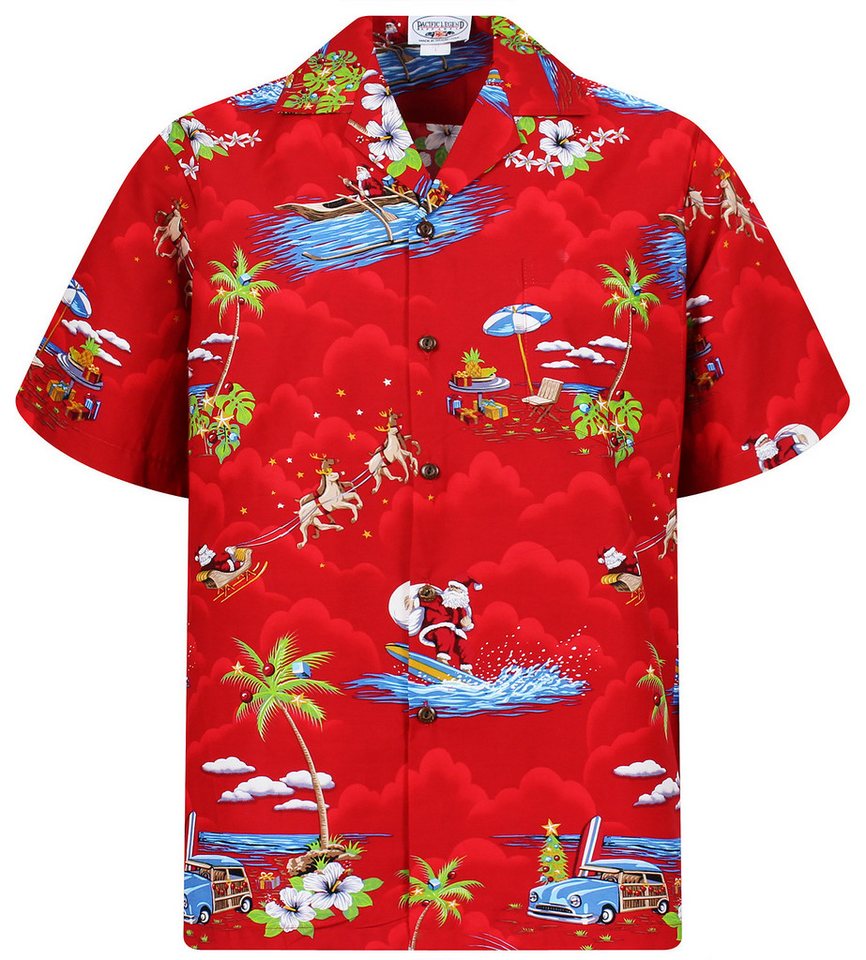 Pacific Legend Hawaiihemd Christmas Allover Original Hawaiihemd mit 100% Kokosnuss-Knöpfen von Pacific Legend