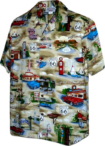 Pacific Legend Mens Route 66 The Main Street of America Shirt - Beige - Groß von Pacific Legend