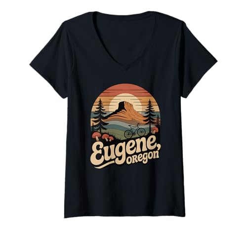 Damen Eugene Oregon PNW Naturszene Pacific Northwest Hiking T-Shirt mit V-Ausschnitt von Pacific Northwest Graphic Travel Forest Nature