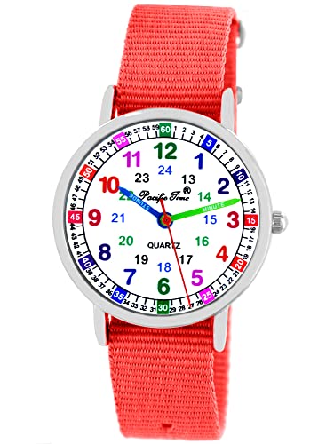 Pacific TimPacific Time Kinder Armbanduhr Mädchen Jungen Uhr Kids Lernuhr orange Textil Wechselarmband analog Quarz 10912 von Pacific Time