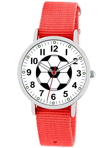 Pacific Time Armbanduhr Kinder Junge Mädchen Fussball Uhr Sport Kinderuhr Leuchtzeiger analog Quarz orange 86661 von Pacific Time