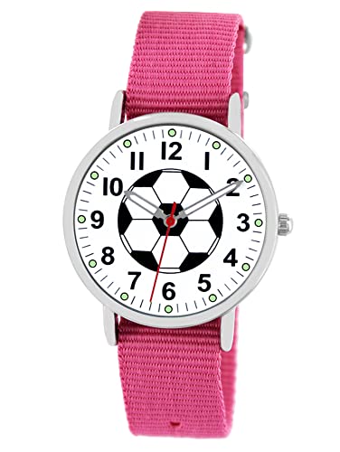 Pacific Time Armbanduhr Kinder Junge Mädchen Fussball Uhr Sport Kinderuhr Leuchtzeiger analog Quarz rosa 86650 von Pacific Time