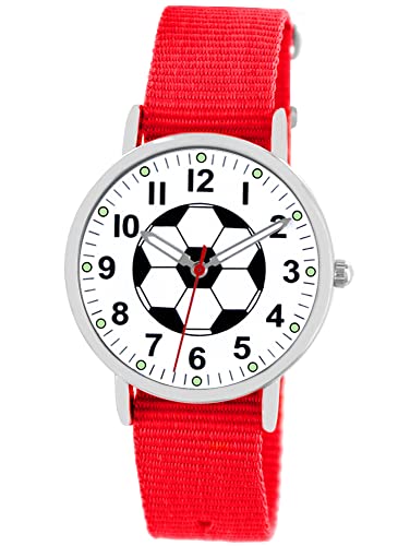 Pacific Time Armbanduhr Kinder Junge Mädchen Fussball Uhr Sport Kinderuhr Leuchtzeiger analog Quarz rot 86662 von Pacific Time