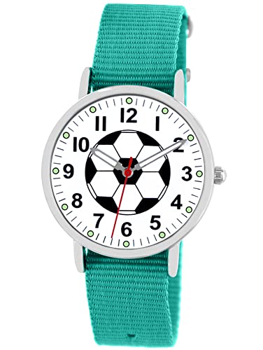 Pacific Time Armbanduhr Kinder Junge Mädchen Fussball Uhr Sport Kinderuhr Leuchtzeiger analog Quarz türkis 86654 von Pacific Time