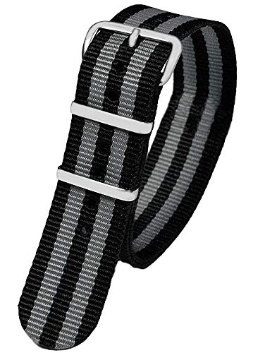 Pacific Time First Wechsel Armband Durchzugsband Uhrenarmband Ersatz Band Textil Dornschließe Sport schwarz grau gestreift 10041 von Pacific Time