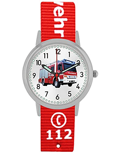 Pacific Time Kinder Armbanduhr Feuerwehr Jungen Wechselarmband rot Analog Quarz 87422 von Pacific Time