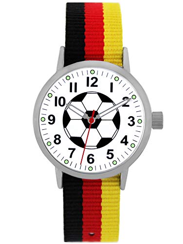 Pacific Time Kinder Armbanduhr Jungen Fußball Zeiger leuchten im Dunkeln 2 Wechsel Textilarmband Deutschland Analog Quarz 87022 von Pacific Time